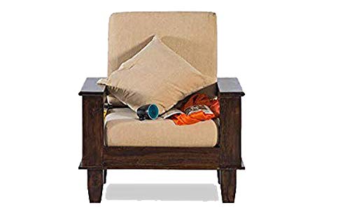 Image of Sheesham Wood Brown 1 Seater Sofa Set for Living Room