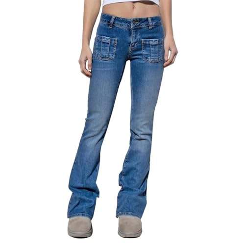 Photo de YUECIBAI Jeans Hose Rétro Petit Pied Jeans Femmes Taille Haute Stretch Slim Fit Pantalon Serré M Bleu