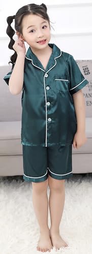 Pajama Set for Kid Boy Girl Button-up Silk Pajama Sleepwear Nightwear Loungewear Set Gifts Short Sleeve Loungewear2