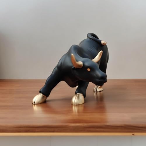Image of House of Crafts Share Market Bull Statue for Table Decor | Home Decor Showpiece | Resin Bull Figurine Stock Market Symbol Office Decor | Charging Bull Idol Vastu & Feng Shui for Strength & Prosperity