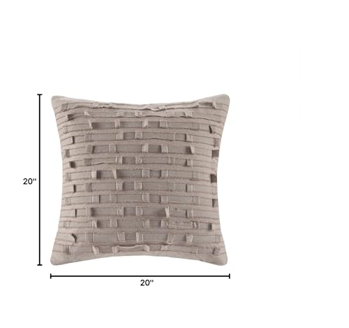 Image of INK+IVY Kerala Mid Century Modern Cotton Square Decorative Pillow Sofa Cushion Lumbar, Back Support, 20 inchx20 inch, Chambray Jacquard Taupe