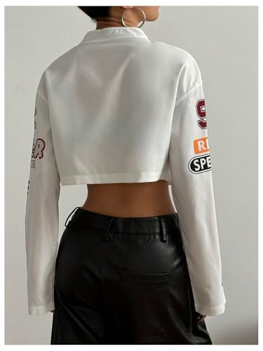 SHENHE Women's Racer Biker Jacket Lightweight Button Down Cropped Moto Varsity Jacket3