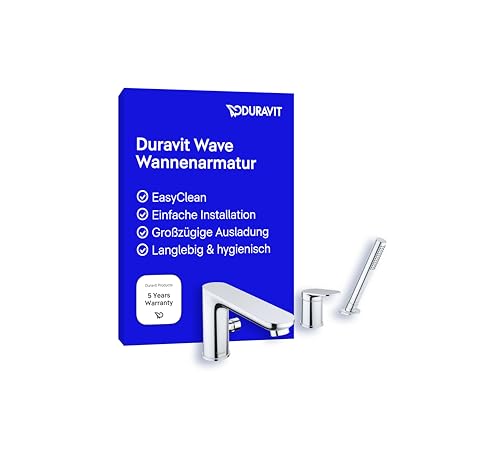 Duravit Wave 3-Loch Wannenarmatur, Einhebel-Wannenmischer mit Keramikmischsystem, Badewannenarmatur, Chrom