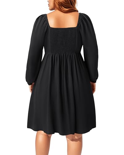 Image of Pinup Fashion Women Plus Size Casual Puff Sleeve Summer Sundress Smocked Short A Line Babydoll Cute Mini Dresses