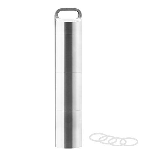 HRX Package Waterproof Stainless Steel Pill Case Keychain, Portable Travel Pill Container with 3 Compartments, Small Durable Pill Holder Bottle for Men Women Purse Pocket