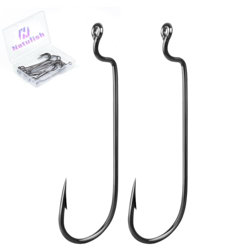 Natufish EWG Hooks for Bass Fishing 50Pcs Texas Carolina Rig Hooks Worm Hook Weedless/Inline for Soft Plastic Baits Saltwater(Size 6#)