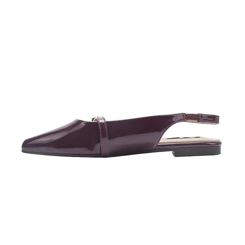 Women's Patent Leather Slingback Flats, Pointed Toe, Buckle Strap2