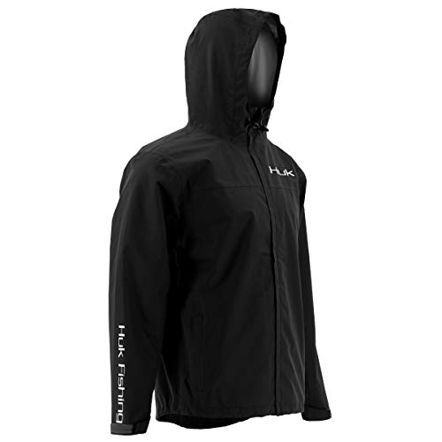 Huk Men's CYA Packable Rain Jacket | Breathable & Wind Resistant Performance Rain Jacket, Black, X-Large