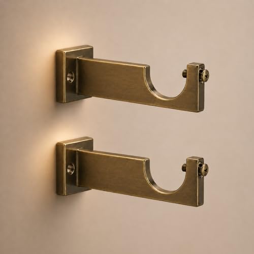 Image of Urban Elite Aluminum Curtain Rod Brackets - Heavy-Duty Wall Mount Clamps for Curtain Rod Support for Door and Window Curtain Rods with Screw and Wall Plug - Pack of 2PCS (EliteCurve) (Brass Antique)