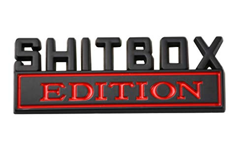 Image of 2pcs Metal Shitbox Edition CAR Emblem Badge 3D Sticker Decal Compatible with F-150 F250 F350 Silverado 1500 2500 3500 (Black Red)