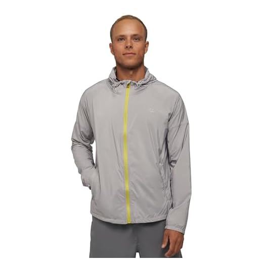 DANISH ENDURANCE Cortavientos Para Hombre, Chaqueta Deportiva con Capucha Ajustable, Puños Elásticos, Gris, L