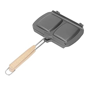 Akozon Doppelseitige Antihaft-Grillpfanne mit Holzgriff