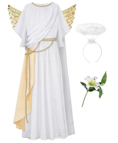 Disfraz de ángel para niño con alas, halo y flor de lirio