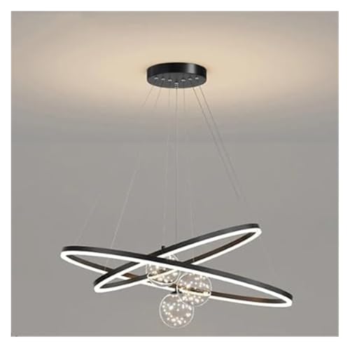 Lámpara Colgante LED Moderna de 2/3 Anillos, iluminación Colgante, Color Negro/Dorado, Regulable, Circular, Isla de Cocina, Comedor, Sala de Estar, vestíbulo, Entrada, luz Colgante (A