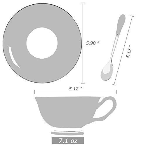 3 Piece Bone China Cup and Saucer Set with Spoon Vintage Porcelain Coffee Cup Set, Floral Tea Cup Set with Gold Trim and Gift Box, 7.1oz. - Thumbnail 3