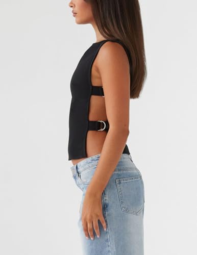 Women Y2k Tank Top Sexy Sleeveless Side Buckle Slim Fit Vest Aesthetic Tops Summer Trendy Going Out Tops Streetwear3