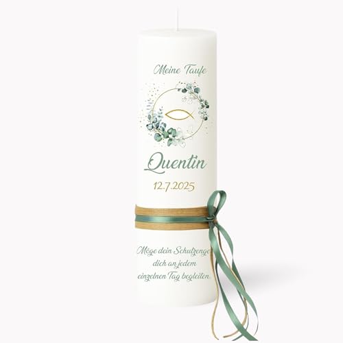 KERZENWACHSTANTE® Taufkerze Kommunionkerze Eukalyptus Fisch...