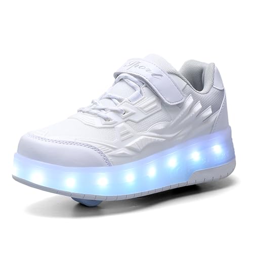 YUNICUS Roller Shoes Girls Kids Skat Shoes with Wheels Boys Light Up Led Charging Sneakers (Q7white,35)