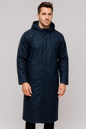 Image of Nephar Classic Men's Waterproof Overcoat with Hood - Wind & Rain Resistant Long Black Raincoat for Bike, Travel & Outdoor (Multisize)