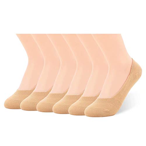 No Show Liner Socks for Women Copper Infused Non-slip Moisture Absorption 3 or 6 Pack (Nude-6 Pack)
