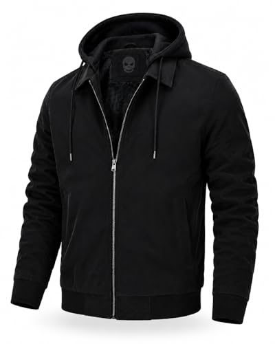 Buy Blaq Ash Men's PU Leather Bomber Jacket with Removable Hood, Soft Matte Sheen Finish, Casual Biker Winter Jacket, Black, Olive Green (IN, Alpha, M, Black) at Amazon.in - Image 4