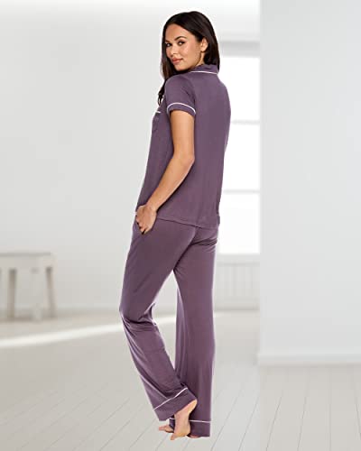 Bebe Womens Pajama Sets - Notch Collar Pajama Top And Pajama Pants Pj Set - Ladies Pajamas (Midnight Lavender, Large) #TOP4