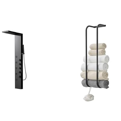 BWE Rainfall Waterfall Shower Panel Tower System Stainless Steel Bathroom Shower Panel Bundle with Tower Racks for Bathroom,Wall Mounted Bathroom Towel Storage,304 Stainless Steel Tower Holder