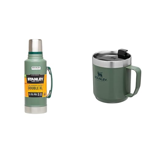 Stanley Classic Legendary Bottle 1.9L Hammertone Green - Botella Termica de Acero Inoxidable & Classic Legendary Camp Mug Termo Café 0.35L - Mantiene Frío o Calor