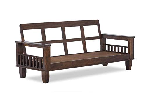Image of Solid Sheesham Wood 3 Seater Sofa for Living Room with Cushions | X Design Wooden Loveseat Couch for Home, Office & Lounge | Walnut Finish