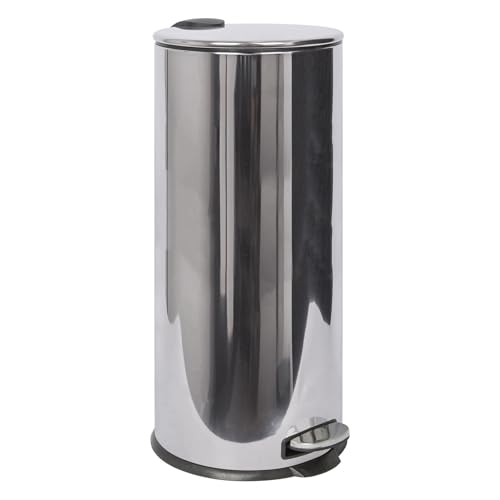 Harbour Housewares 30L Large Kitchen Bin - Chrome Stainless Steel Food Waste Caddy Pedal Bins for Kitchen - Tall Slim Metal Swing Dustbin for Paper, Plastic, Rubbish