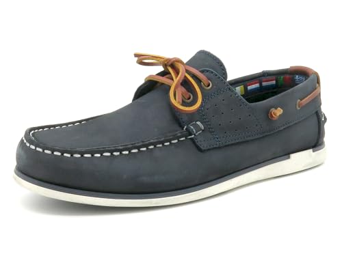 Casual Herren Bootsschuhe Blau Navy Nubuk Leder Segelschuhe Rahmengenäht Echtleder Schnürsenkel Mokassin Deckschuhe Größe 44 EU
