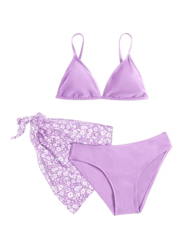 Image of SHENHE Girl's 3 Piece Swimsuits Cute Spaghetti Strap Triangle Bikini with Ditsy Floral Cover Up Teen Bathing Suits