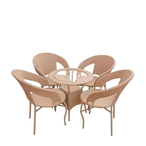 Image of Furniture D-12 Chairs Table Set 4+1 Wicker Patio Furniture Sets 4 Chair and 1 Table for Garden Balcony Bedroom Powder Coated Frame Uv Protected Wicker (Beige)