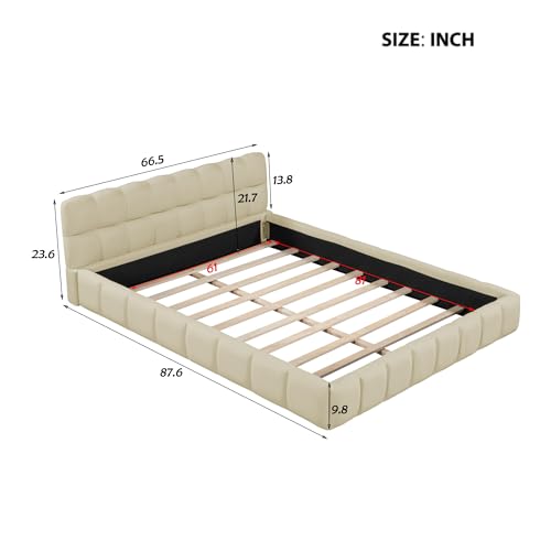 Merax Modern Beige Queen Upholstered Bed Frame with Wingback - No Box Spring Needed