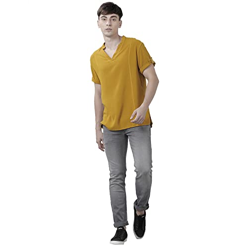 Image of Identiti MenSlim Fit Half Sleeve Solid Smart V Placket Casual Shirts