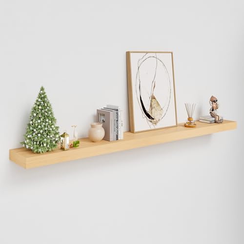 QueenFun White Oak Floating Shelf for Wall, 60 Inch Long Fireplace Mantel, 2 Inch Thick Floating...