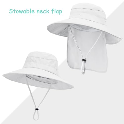Image of Sun Hats for Men Women, UPF50+ Protection Safari Hat,Wide Brim Fishing Hat with Neck Flap,Bucket Hats for Beach Hiking
