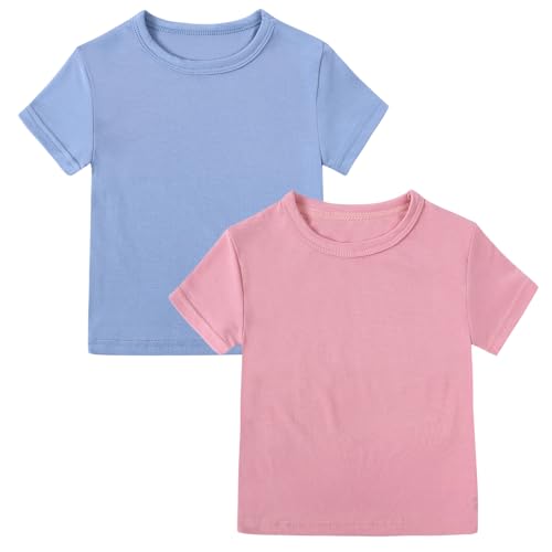 Image of Kids Tales Little Boys Girls Solid Color Short Sleeve Pullover T-Shirt | 12 Months - 4 Years, Round Neck, Solid Color, Short Sleeve, Soft Material, Casual Daily Wear, Sport Wear