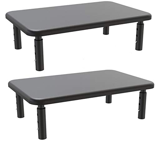 Husky Mounts Monitor Riser Laptop Stand, Adjustable Legs, Stackable, 14.5" x 9.5" x 6" Max Height, Wood and Matte Steel, Black, Set of 2