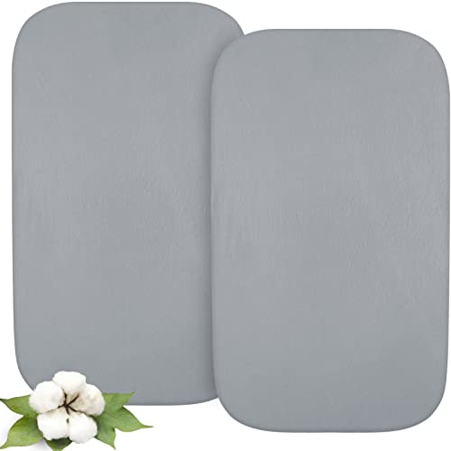 Image of Bassinet Sheets Compatible with ANGELBLISS Baby Bassinet Bedside Crib, Ihoming Bedside Bassinet and AMKE Baby Bassinet(33"x19"), 100% Cotton, 2 Pack, Ultra Soft Bassinet Sheet for Baby, Grey