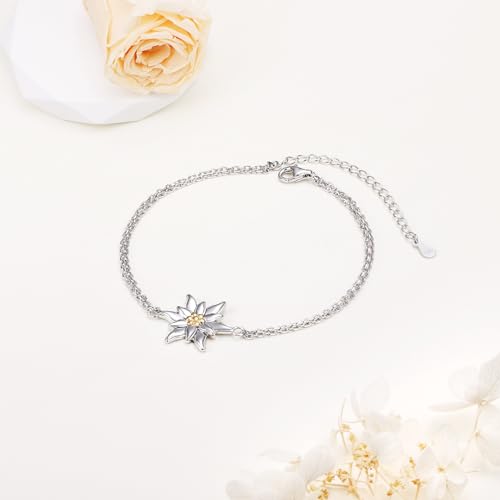 FLYOW 925 Sterling Silver Flower Themed Jewelry Bracelet for Women Birthday Gifts2
