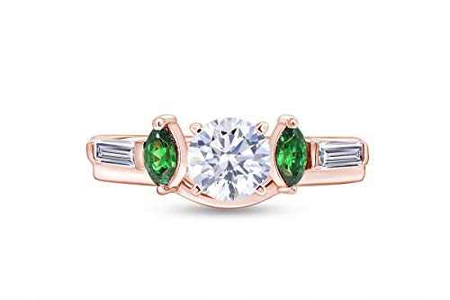 AFFY 0.57 Carat Simulated Emerald & White Cubic Zirconia Enhancer Guard 14K Rose Gold Over Sterling Silver Ring Size-10.5