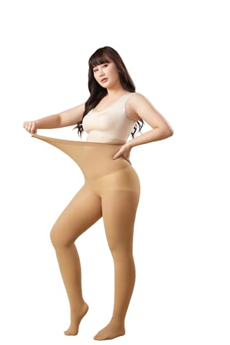 Image of MOOCHI 2 Pairs Women's Plus Size Opaque Tights Control Top High Waist Ultra Soft Elastic