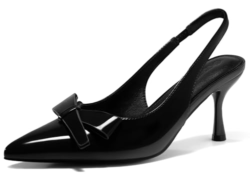 Image of Coutgo Womens Slingback Kitten Heels Bow Closed Pointed Toe Pumps Slip on Office Work Dress Shoes