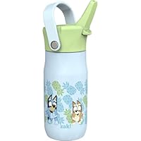 Zak Designs Harmony Bluey Kid Water Bottle for Travel or At Home, 14oz Recycled Stainless Steel is Leak-Proof When Closed and Vacuum Insulated (Bluey, Bingo, Muffin)