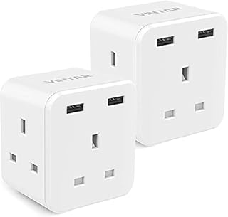 VINTAR Plug Adaptor with 2 USB, 3 Way Plugs Extension Multi Sockets Wall Charger Adapter, 13A UK 3 Pin Power Socket for Bedroom, Office, Kitchen, White[2-PACKS]