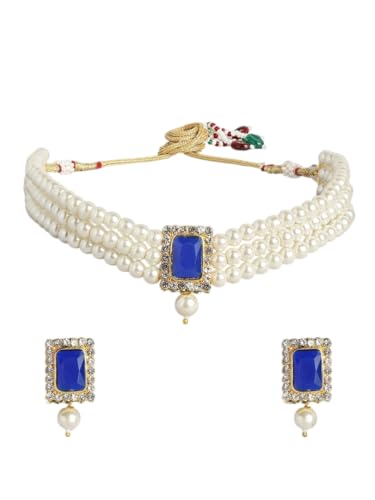 Juego de joyas hechas a mano para bodas y galas en oro blanco y azul S