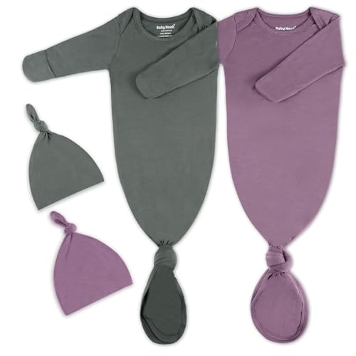 Image of 2Pack Knotted Gown Baby, Super Soft Long Sleeve Newborn Hospital Outfit Boy Girl Coming Home, Built-In Mittens Clothes
