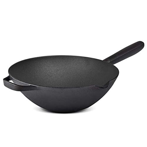Wok de hierro fundido con fondo redondo y mango aislante miniatura 1