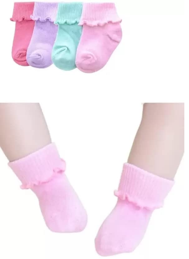 MOMISY Baby Girl Boys Toddlers Infant lace Socks Combed Cotton Stretch-Plain-Multicolour-Set of 4